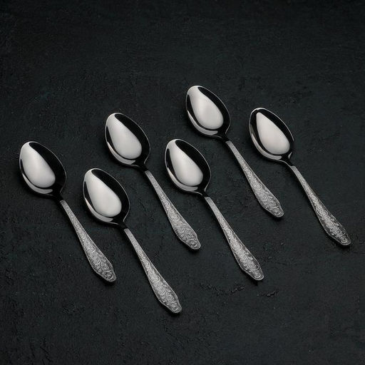 Цена за 6 шт. Ложка чайная «Дубрава», толщина 2 мм, цвет серебряный