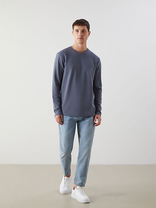 Bisiklet Yaka Uzun Kollu Erkek Sweatshirt