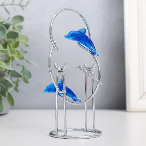 Маятник настольный антистресс «Дельфины: друг за другом с кольцом и шариком», 13×7×5.5 см