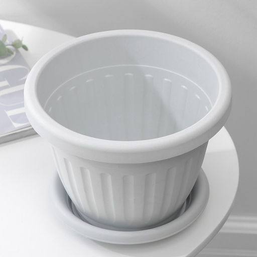 Горшок для цветов с поддоном Сильвер ЭКО, 2.6 л, d=20 см, пластиковый, светло-серый - Simaland фото 3