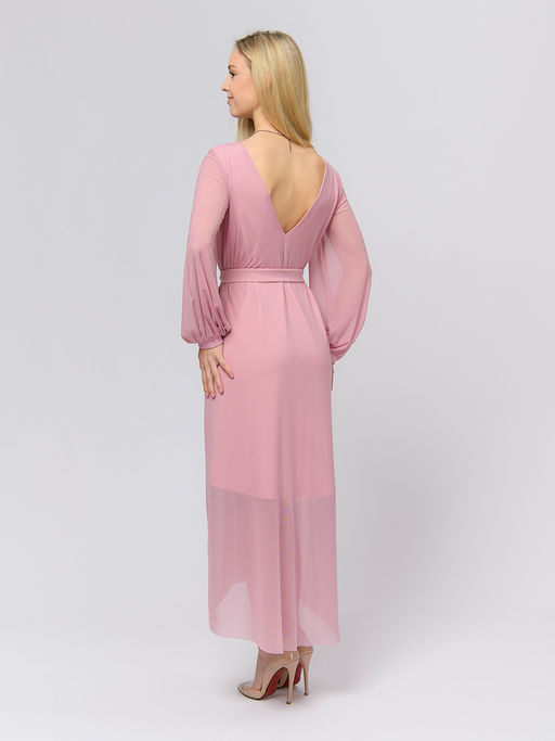 Платье розового цвета длины макси с объемными рукавами и вырезом на спинке - 1001dress фото 4