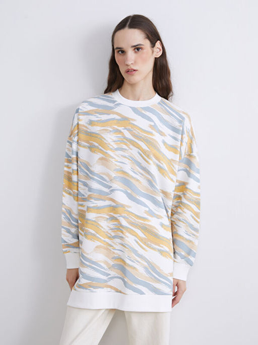 Bisiklet Yaka Desenli Kad?n Sweatshirt Tunik
