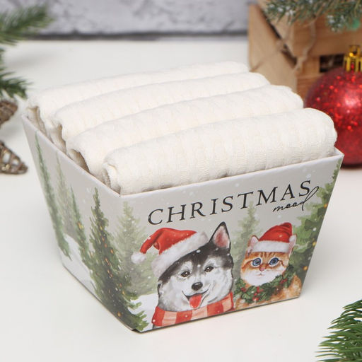 Набор кухонных полотенец Доляна, белый, 35?60 см - 4 шт., 100% хл, вафля 220 г/м?