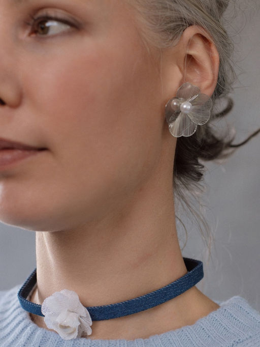 Серьги с жемчугом Цветы лёгкие, цвет белый в серебре