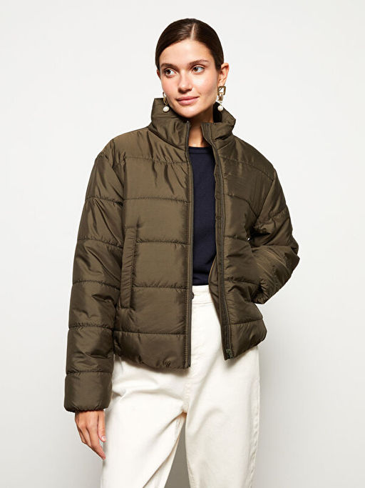 Dik Yaka D?z Uzun Kollu Kad?n Mont