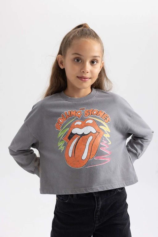 Футболка с круглым вырезом и длинными рукавами для девочек Rolling Stones - Defacto фото 3