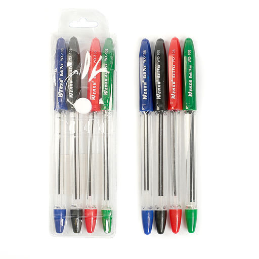 Набор шариковых ручек, 4 цвета, прозрачный корпус, в блистере