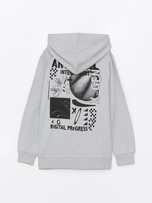 Kap??onlu Bask?l? Uzun Kollu Erkek ?ocuk Fermuarl? Sweatshirt - Waikiki фото 2