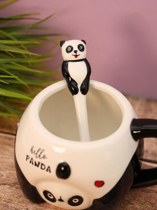 Кружка керамическая с ложкой Funny panda, black (450 мл)