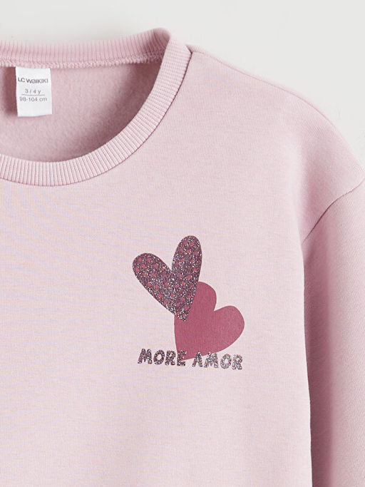 Kalp Bask?l? K?z ?ocuk Sweatshirt
