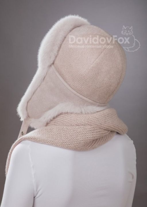 Комплект ушанка трикотаж экомех розовый жемчуг косынка