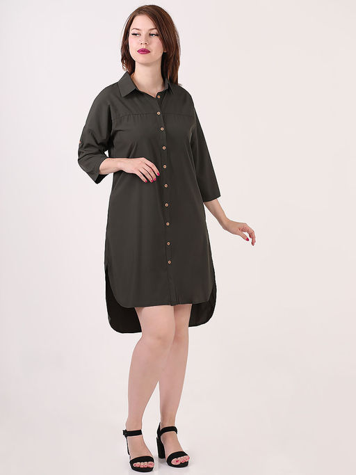 Платье-рубашка цвета хаки