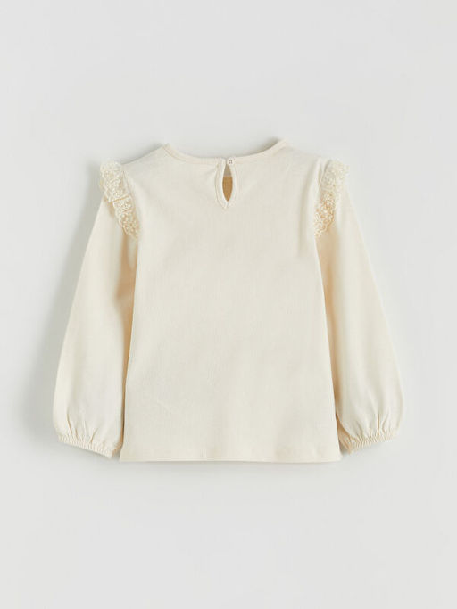 Bisiklet Yaka Dantel Detayl? K?z ?ocuk Ti??rt