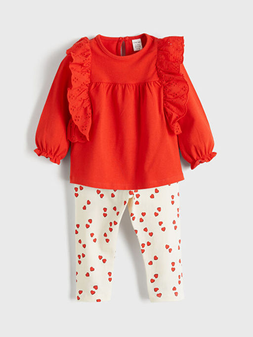 Kalp Desenli K?z Bebek Bluz ve Tayt