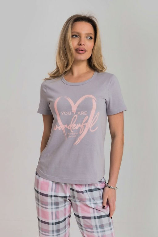 Пижама футболка и брюки М325293Пср розовый/светло-серый - Елена фото 6