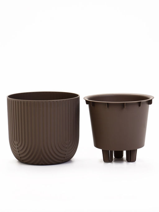 Кашпо для цветов «Рамона», 1.9 л, d=18 см, h=16.5 см, со вставкой, пластиковое, серое