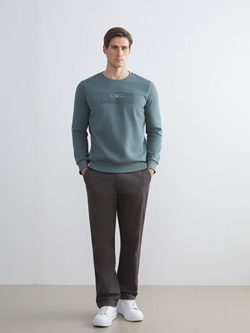 Bisiklet Yaka Bask?l? Erkek Sweatshirt