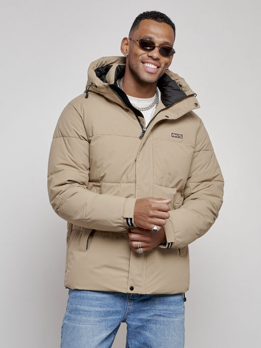 Куртка молодежная мужская зимняя с капюшоном бежевого цвета 8356B - Wonderrman фото 9