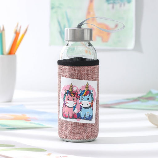 Бутылка для воды стеклянная в чехле «Единорожек», 300 мл, h=16.5 см