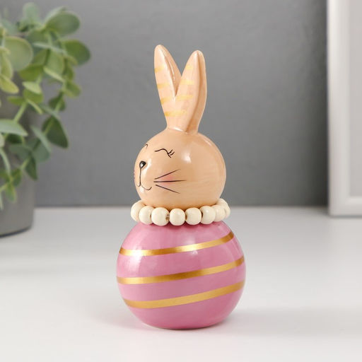 Фигурка керамика Зайка-неваляшка с полосками, бежево-сиреневый, 6.3?6.3?13.3 см