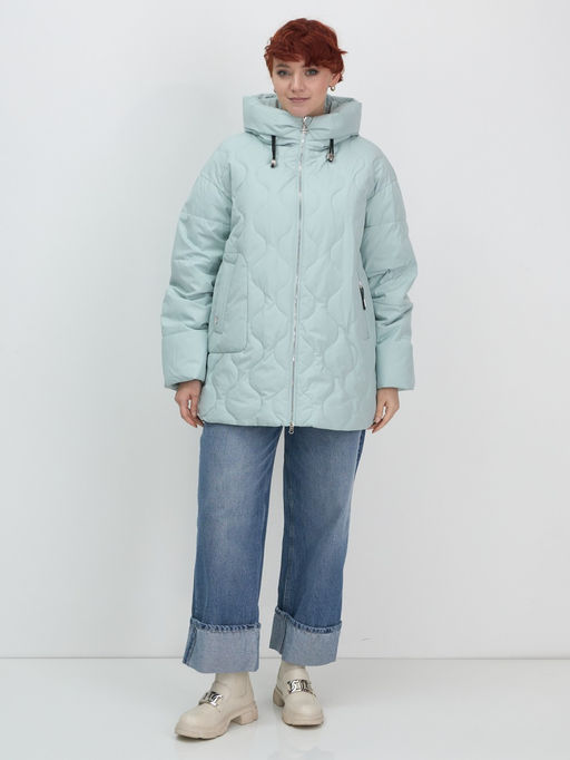 Куртка женская демисезонная с капюшоном бирюзового цвета 1140Br
