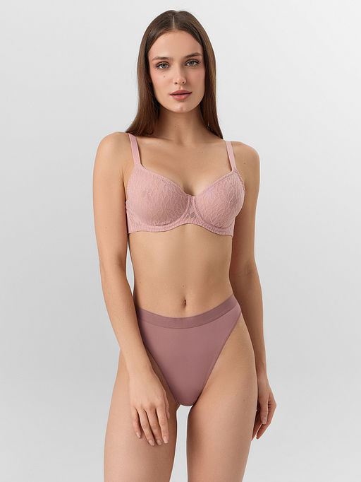 Бюстгальтер макси женский розовый с кружевом