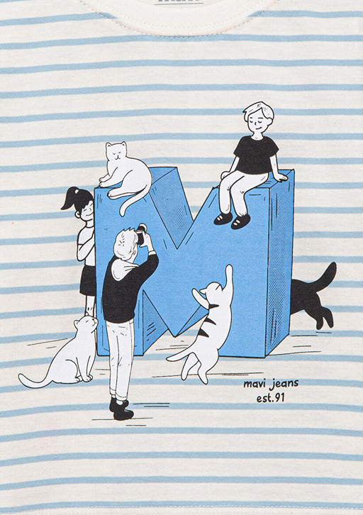 M Logo Bask?l? Mavi Cizgili Tisort  фото 5