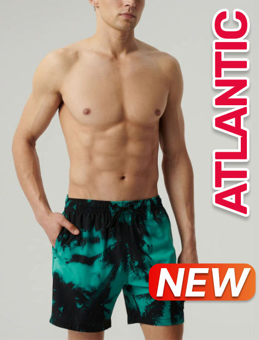 ATLANTIC KMB-227 Шорты мужские пляжные 4Way Stretch Palms зеленый + черный