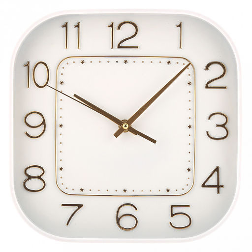 Часы настенные Симфония 24,2х24,2х4см, циферблат Узор белый; цифры арабские, золотой; корпус пластик, белый; в коробке (Китай)
