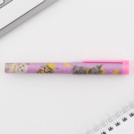 Цена за 10 шт. Ручка шариковая синяя паста 0.7 мм с колпачком «Котики» пластик