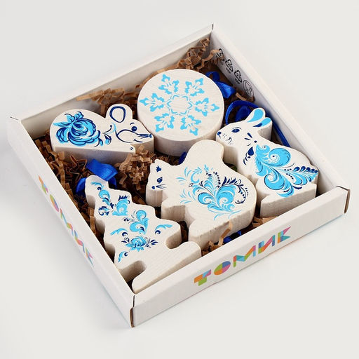 Елочные игрушки «Зимние узоры», 5 деталей, деревянные