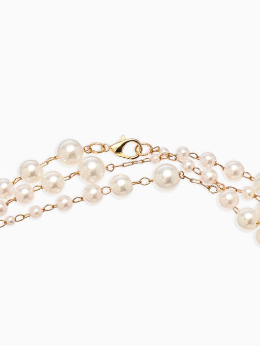 Бусы жемчужные, длинные, d=3.4, 5.6, 8.10, белые в золоте