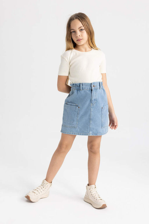 Облегающая футболка в рубчик с короткими рукавами для девочек - Defacto фото 2