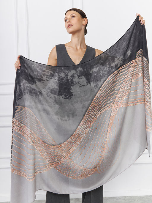 Большой, мягкий, тонкий и очень нежный двусторонний палантин с рисунком - Tantino фото 10