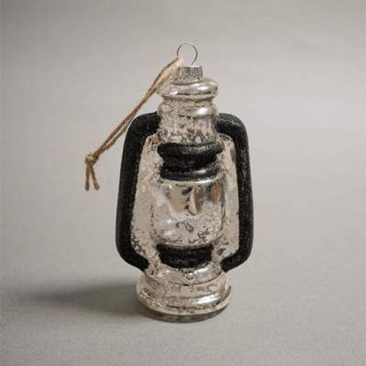 Стеклянное новогоднее украшение "Фонарь", серебро/шампань/черный, 15 см