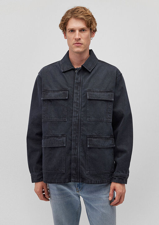 Cep Detayl? Gri Ceket - Mavi фото 4