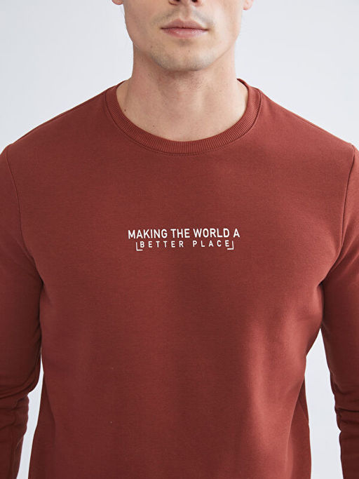 Bisiklet Yaka Bask?l? Erkek Kal?n Sweatshirt