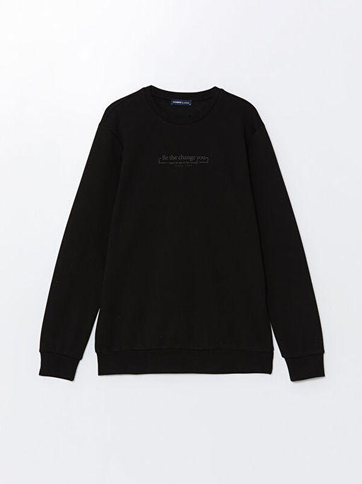 Bisiklet Yaka Uzun Kollu Bask?l? Erkek Sweatshirt