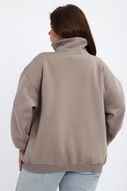 Толстовка женская из футера начес Комфорт серо-коричневый макси