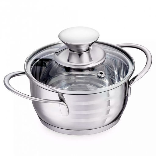 Кастрюля из нержавеющей стали Bimbo Vitro 0,7л, д12см, h6см, s0,5мм, дно s2,9мм, стеклянная крышка, ручки из нержавеющей стали, точечная сварка (Китай) Подходит для всех видов плит, включая индукционную. - Домашняя мода фото 2