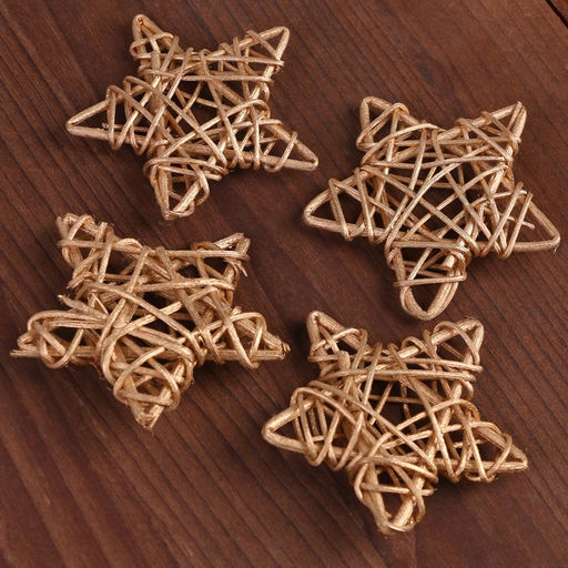 Декор для творчества из лозы «Звезда» набор 4 шт., размер 1 шт. — 6,5 см, цвет золото