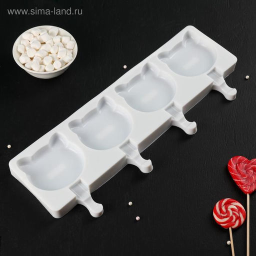 Форма для мороженого Коты, силикон, 38?14.5?2.5 см, 4 ячейки, МИКС - Simaland фото 6