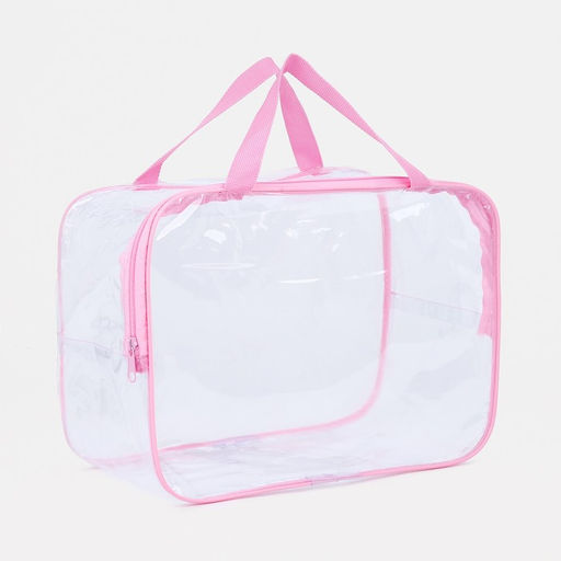 Косметичка на молнии, с ручками, цвет прозрачный/розовый