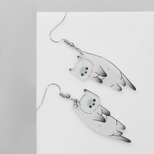 Серьги акрил Котики, цвет бело-серый - Queen fair фото 2