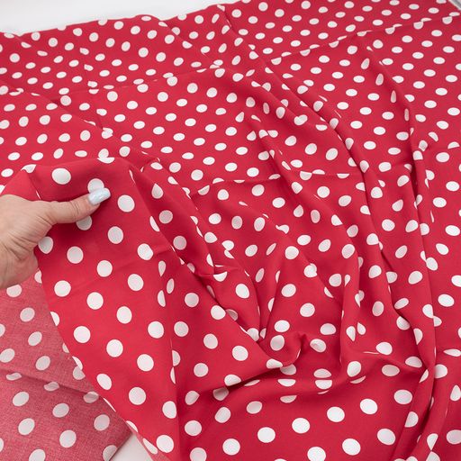 Ткань на отрез штапель 150 см 31-04 Белый горох на красном