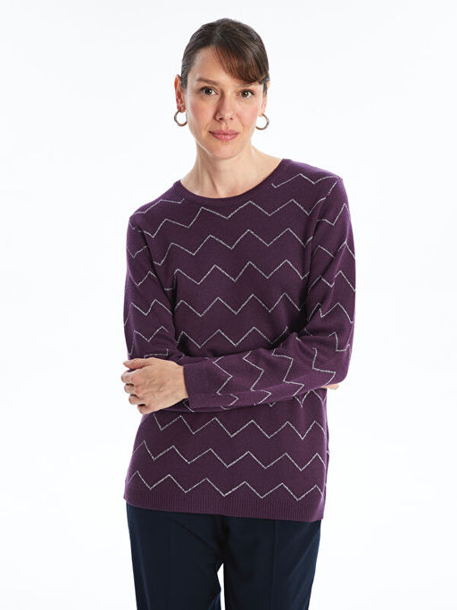 Bisiklet Yaka Desenli Kad?n Triko Kazak