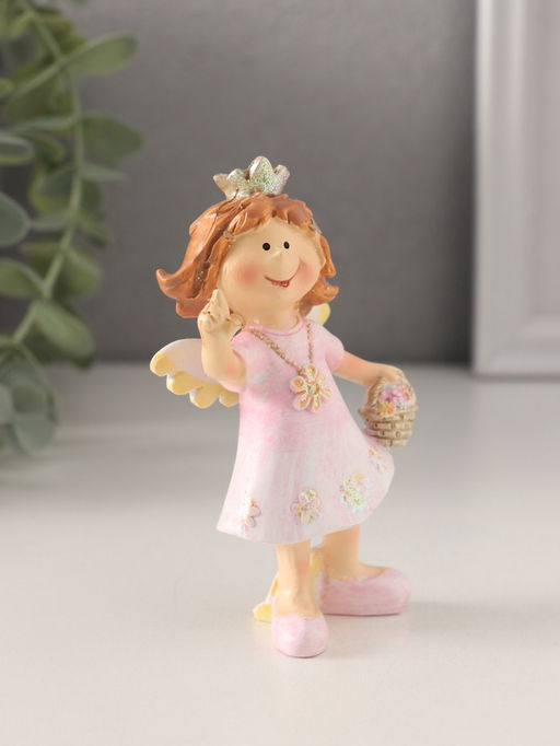 Фигурка полистоун Принцесса-ангел в розовом платье с корзинкой цветов, 7?4?10 см