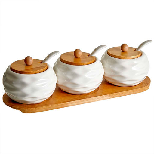 Набор из 3 банок Alpenkok AK5-0004 (250 мл) с ложками на бамбуковой подставке (16)