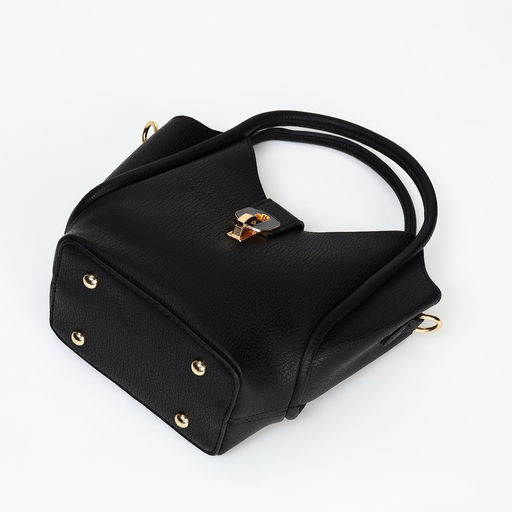 Сумка женская тоут на клапане, с косметичкой, 17×11×22 см, однотонная, чёрная