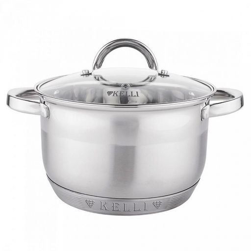 Кастрюля из нержавеющей стали "Kelli" 2,1л, д16см, h10,5см, стеклянная крышка, пароотвод, 9-ти слойное капсульное дно, зеркальная и матовая полировка, термостойкие клепаные ручки не нагреваются (Китай) Подходит для всех видов плит